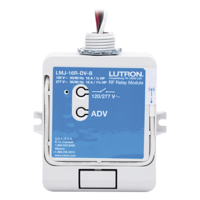 Módulo de relé de radiofrecuencia con tecnología Softswitch, conmuta hasta 16 A de propósito general, 120/277 V, apto para plenum, compatible con RA2 Select, RadioRA 2 y HomeWorks
