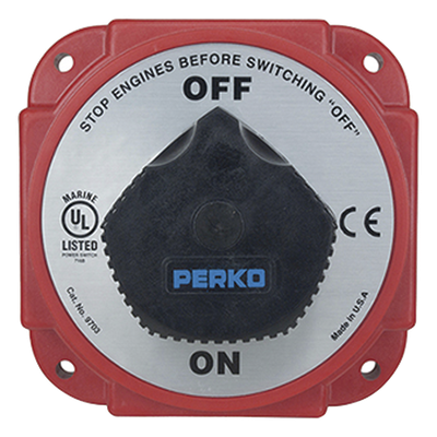 Interruptor Desconexión Batería 9703 con Desconexión Campo Alternador, 480 Amperios Continuos, 1200 Amperios Intermitentes, 6-32 VDC, Terminales 1/2 Pulgada, Montaje Marino