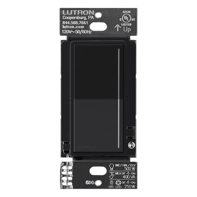 Atenuador de pared táctil Sunnata Pro LED+ con barra de luz, 250 W LED o 500 W incandescente a 120 V, requiere neutro, color negro Midnight satinado, para sistema RadioRA 3