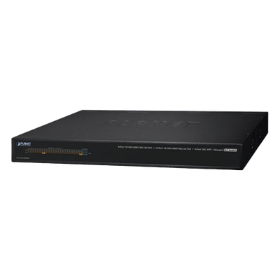 Switch AV Profesional para Integraciones Audiovisuales, , 8 Puertos PoE Gigabit 802.3bt, 16 Puertos PoE Gigabit 802.3at, 4 Puertos SFP 10 G, Hasta 450 W de Potencia