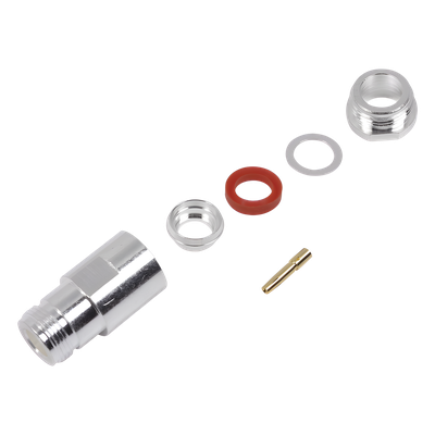 Conector N Hembra de Rosca para LMR-400, 9913, 7810A, 8214, CNT-400, RG8/U-SYS, R-FLASH-1113, Plata/ Oro/ Teflón.