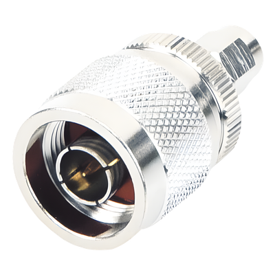 Adaptador en Línea, de Conector SMA Macho Inverso a N Macho, Níquel/ Oro/ Teflón.