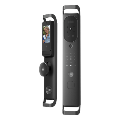 Cerradura Inteligente Multibiométrica / Reconocimiento Facial + Venas Palma + Huella Digital / Teclado Numérico + Tarjetas IC + NFC / Pantalla HD 4.5 Pulgadas / Batería Doble 4000mAh + 2500mAh / Co