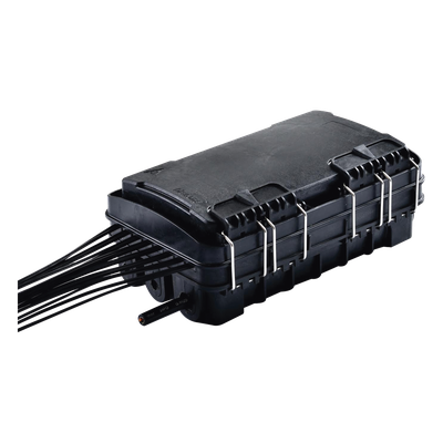 Caja de Distribución de Fibra Óptica para 24 Empalmes, con 16 acopladores SC/APC simplex, Exterior IP65, Color Negro