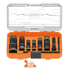 Juego de Sockets de Impacto / 4 Tamaños Hex en 1 Socket / Profundidad Extendida / Acción por Resorte / Sistema Modular de Almacenamiento / Código de Colores