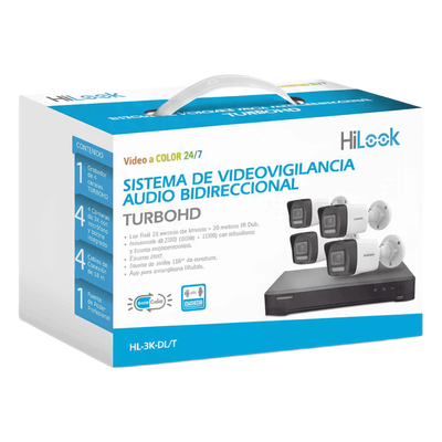 Kit TurboHD / 3K 5 Megapixel Lite / DVR 4 Canales / 4 Cámaras Bala Dual Light / Audio Bidireccional / IR 30 m (98.4 ft) / Cables 18 m (59.1 ft)