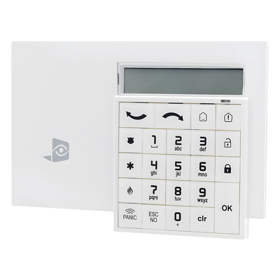 Teclado alfanumérico inalámbrico con lector de proximidad para sistemas de alarma Videofied