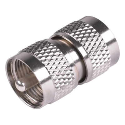 Adaptador Barril en Línea, de Conector UHF Macho (PL-259) a UHF Macho (PL-259), Níquel/ Plata/ Teflón.