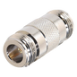 Adaptador Barril en Linea para 50 Ohm, de Conector N Hembra a N Hembra, Plata/ Oro/ Teflón.