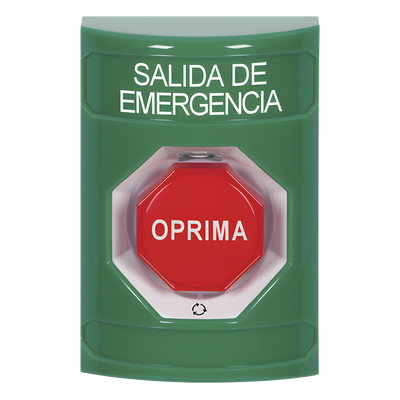 Botón de Salida de Emergencia , Texto en Español,  Acción Mantenida, Girar para Restablecer, LED de iluminación