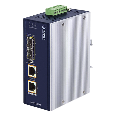 Convertidor de Medios Industrial de 2 Puertos SFP 100/1000X a 2 Puertos RJ45 10/100/1000T 802.3bt PoE++