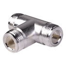 Adaptador RF en T / Triple Conector N Hembra / Cuerpo Bronce Plateado / Contacto Oro / Aislante Teflón