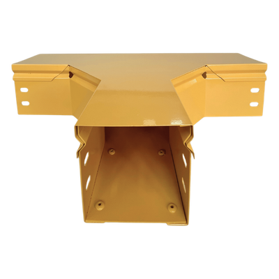 Charola T Horizontal para Fibra Óptica / Aluminio 4\" x 4\" / Radio de Curvatura 8\" / Recubrimiento Epóxico Amarillo / Incluye Tapa y Accesorios