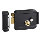 Cerradura Eléctrica con Botón de Salida / Doble Cerrojo / 12 VDC 2.5 A / Activación por Pulso 2 s / Exterior Izquierda / Cuerpo 129 x 103 x 38 mm