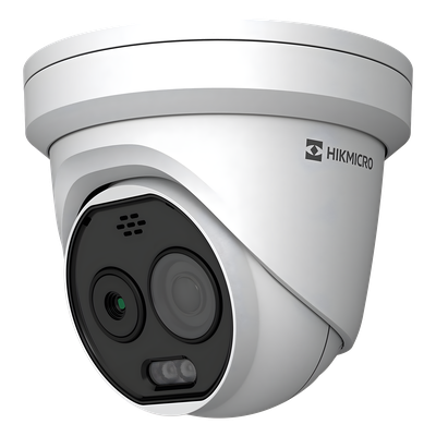 (HIKMICRO) Turret IP Bi-Espectral / Térmica (160 X 120 / 1.8 mm) + Óptica (5 MP / 2 mm ) / Rango: -20°C a 150°C / 8°C Tolerancia / VCA 3.0 (Vehiculo 60 Mts / Humano 20 Mts) / Detección de Fuego y H