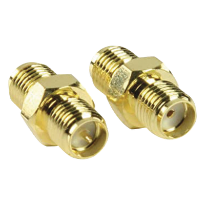Adaptador Coaxial en Línea / SMA Hembra Inverso a SMA Hembra / Cuerpo Bronce Chapado en Oro / Aislante Teflón
