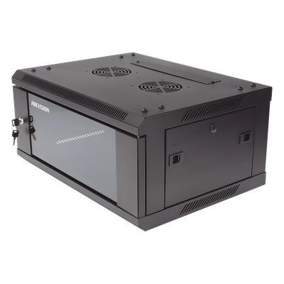 Gabinete para Montaje en Pared - Piso / Puerta de Cristal Templado / Cuerpo Fijo / 4 Unidades de Rack / 19\" / Fabricado en Acero
