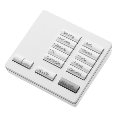 Botonera de sobremesa portátil de 10 botones con subir/bajar y encendido/apagado general, retroiluminada, funciona con pilas AAA o adaptador, para RadioRA 2