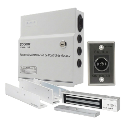 Kit para Control de Acceso Incluye Fuente de 12VCD / Soporta Batería de Respaldo/ Chapa Magnética de 600Lbs / Montajes L y Z / Botón de salida  / Certificación UL y ETL