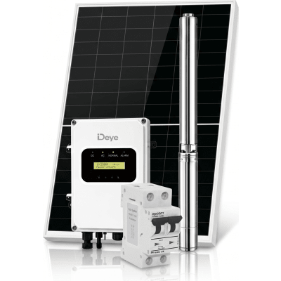 Kit de Bombeo Solar 1500W (1 HP) / Bomba Sumergible con Controlador Integrado 60-220V CD / 4 Módulos Solares 540W / Interruptor Termomagnético 2P 20A 800V CC / Protector de Descargas Atmosféricas /