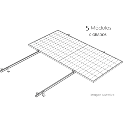 Sistema de Montaje Solar para Techo Plano / 1 Módulo / Resistencia Viento 140 km/h / Inclinación 15° / Área 4 m² (43.1 ft²) / Riel 2.14 m (7.0 ft)