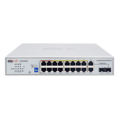 Switch PoE / Administración en la nube / Con 16 puertos 10/100 Mbps PoE af/at (Puertos 1-4: bt 90W) / 2 Puertos Uplink 10/100/1000 Mbps / 1 Puerto SFP Gigabit / Presupuesto 250 W / PoE hasta 250 me