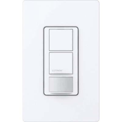 Apagador doble con sensor de ocupación Maestro para dos circuitos independientes, 6 A de iluminación por circuito a 120-277 V y ventilador a 120 V, unipolar, blanco