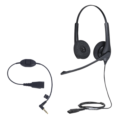 KIT, Diadema con cancelación de ruido, con accesorio para conexiones 3.5mm Incluye modelos BIZ-1500-DUO-QD y MOBILE-QD-35MM-Sï»¿