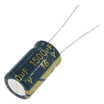 Capacitor Electrolítico de Aluminio, Radial de 1500 µFd, 16 Vcc, 105 °C, 10 x 20 mm.