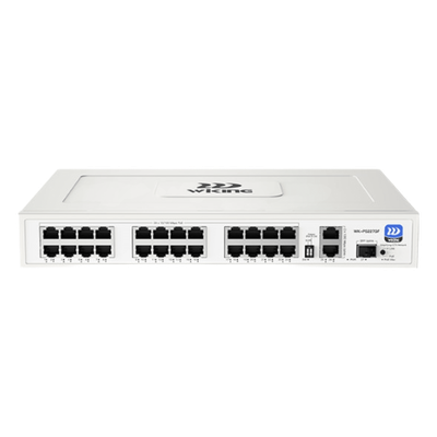Switch no administrable PoE WI-TEK / Gestión Cloud / 24 Puertos 10/100 Mbps PoE af/at / 2 Puertos Uplink Gigabit / 1 Ranura SFP 1000 Mbps / Presupuesto 270 W / Puerto 1 Hi-PoE 60W