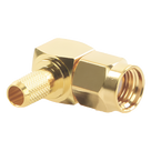 Conector SMA Macho Inverso / Ángulo Recto / Anillo Plegable / Cables RG-58/U y RG-142/U / Cuerpo Bronce Oro / Aislante Teflón