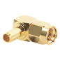 Conector SMA Macho Inverso en Ángulo Recto de Anillo Plegable para Cables RG-58/U, RG-142/U, Oro/ Oro/ Teflón.