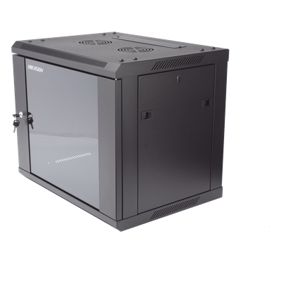 Gabinete para Montaje en Pared - Piso / Puerta de Cristal Templado / Cuerpo Fijo / 9 Unidades de Rack / 19\" / Fabricado en Acero