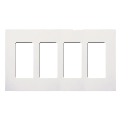 Placa de pared de 4 espacios sin tornillos, acabado satinado color Snow, para atenuadores e interruptores Maestro, Diva, Skylark y controles Pico
