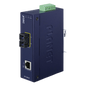 Convertidor de Medios Industrial, Multimodo, Puertos 10/100 Base-TX a 100 Base-FX, Interfaz SC, Hasta 2 km, Carcasa IP30, Soporta Temperatura de -40 a 75°C.