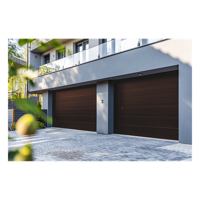 Sección para Puerta de Garage / Panel Calibre 26 / Relleno Poliuretano 43 mm / Imitación Madera Black Walnut / Estilo Americana / Operación Silenciosa