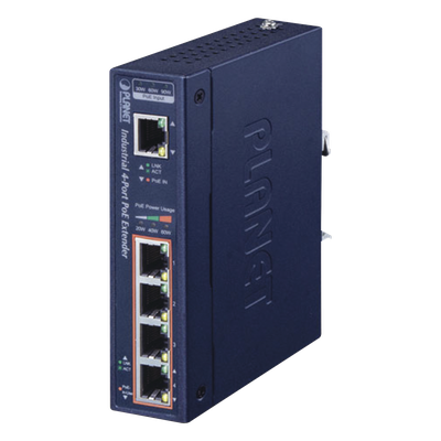 Extensor Industrial PoE, Entrada PoE 802.3 bt  y 4 Puertos de Salida Gigabit 802.3 af/at