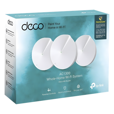 Kit 3 Routers Inalámbricos MESH Interior para Hogar / Doble Banda Wi-Fi 5 AC1300 Mbps / 2 Puerto Gigabit WAN/LAN / 4 Antenas Internas / Administración Mediante la App Deco (iOS, Android) / Protecci