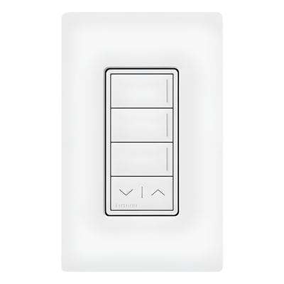 Teclado de escenas Sunnata de 3 botones con funciones de subir y bajar, comunicación inalámbrica Clear Connect, 120-277 V, blanco brillante, para sistema RadioRA 3