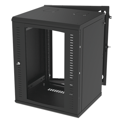 Gabinete Abatible de Pared (Con Marco Trasero) con Rack 19\" de 16 Unidades. Ventana de Cristal Templado.