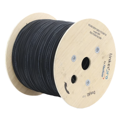 Carrete de 2 km de Fibra Óptica Aérea Tipo Drop Redonda (Figura 0) G.657A2, Monomodo, 1 Hilo, Forro de 3 mm