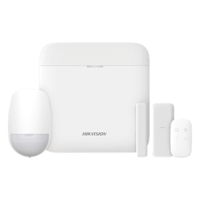 (AX PRO) KIT de Alarma AX PRO con GSM (3G/4G) / Incluye: 1 Hub con bateria de respaldo / 1 Sensor PIR / 1 Contacto Magnético Slim / 1 Control Remoto / Wi-Fi / Compatible con Hik-Connect P2P