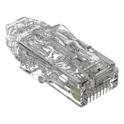 Plug RJ45 Cat6/6A, Para Cable UTP de Calibre 28 AWG (Diámetro Reducido), Chapado en Oro de 50 Micras, Paquete de 100 Piezas