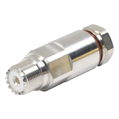 Conector UHF Hembra (SO-239) de Rosca para cable LP-450A, LDF4-50A, Bronce Blanco/ Plata/ Teflón.