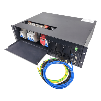 Rectificador de Energía AC 110 Vac / –48 V de Alta Eficiencia, 90 A y 5400 W, 3 UR para Telecomunicaciones como equipos OLTs Modulares / Cargador de Baterias de Litio