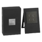 Exhibidor de Mesa / Panel Demo Botonera / Base Caballete Vertical / Acabado Oscuro