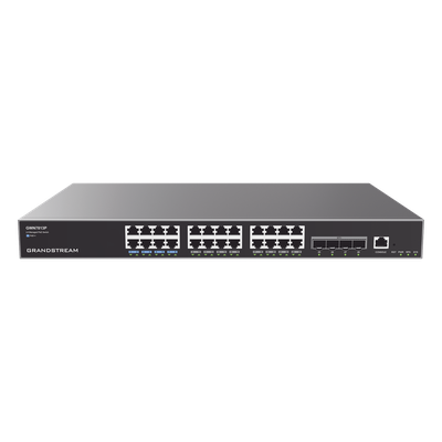 Switch Capa 3 PoE+ Administrable / 24 puertos 10/100/1000 Mbps + 4 Puertos SFP+ de 10 Gigabits / Hasta 360W / Compatible con GWN Cloud.