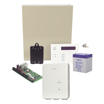 Kit de panel de alarma con comunicador IP para central receptora, teclado alfanumérico, batería y transformador