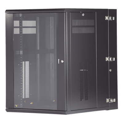 Gabinete PanZone de Montaje en Pared, de 19in, Puerta con Ventana de Seguridad, 18 UR, 762mm de Profundidad, Color Negro