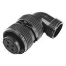 Conector Hembra en Ángulo Recto / 4 Contactos / Terminales Soldables / AWG 14-12 / Cuerpo Plateado Negro / Aislante Delrin / 90°